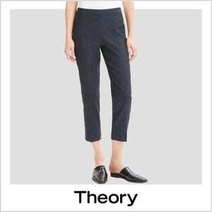 Theory Basic Pull On in Navy Melange Eco Sharkskin Linen Blend Ankle Pants 10